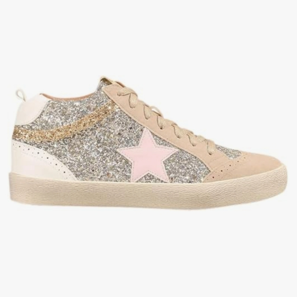 Mi.iM Daisy Light Gold (Pink Star) Lace-up Glitter Suede Mid Star Sneakers - Picture 3 of 16